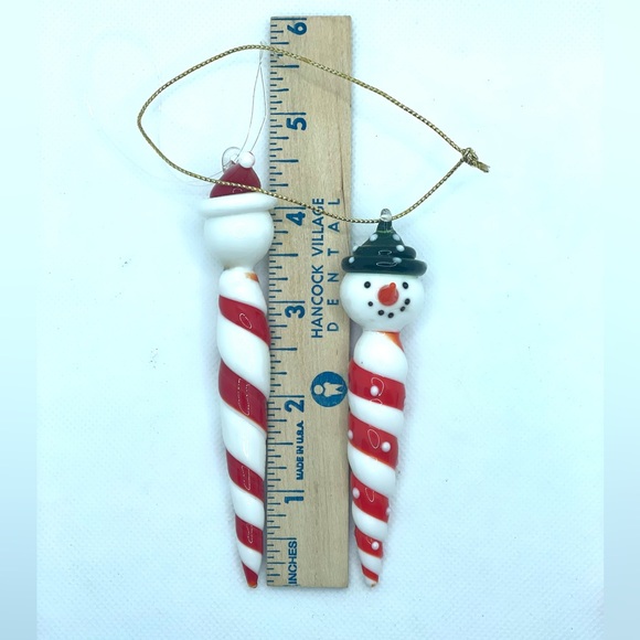 Set of 3 Glass Ornaments. Candy Cane Themed with Characters. - Picture 3 of 5